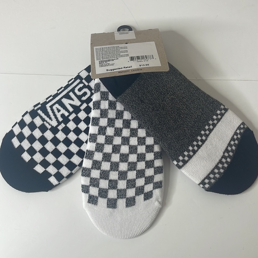 Vans 3-pk No Show Socks. Black and White Checkerboard Size 6.5-10 - Picture 5 of 10